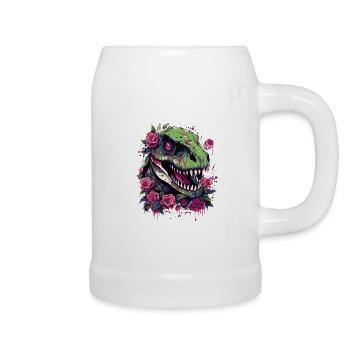 T-Rex Dino et fleurs - Chope en céramique - blanc - Droite
