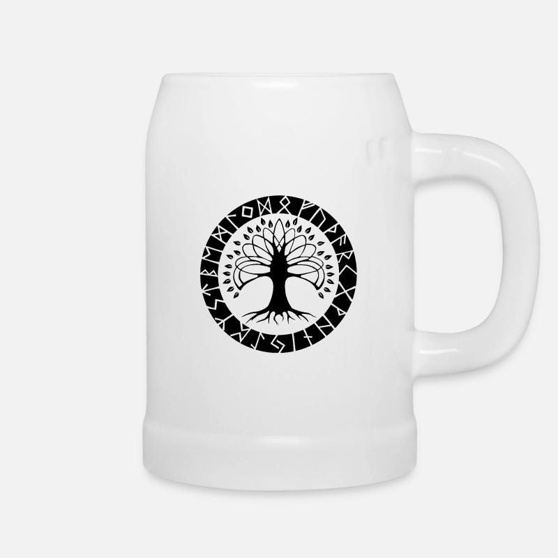 Black Runic Tree - Beer Mug - white