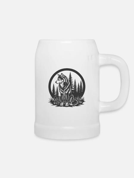 Waldwolf Silhouette im Kreis - Bierkrug - Weiß