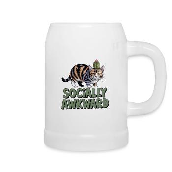 Cat Cactus Socially Awkward - Beer Mug - white - Right