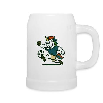 Mascotte de football licorne qui donne des coups de pied avec force - Chope en céramique - blanc - Droite