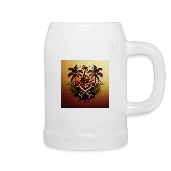Skull & Crossbones Piraten-Totenkopf vor Palmen - Bierkrug - Weiß - Rechts