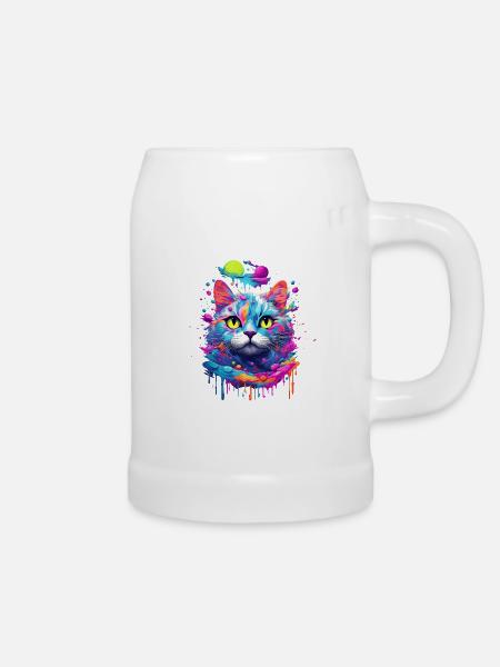 Pop-Art Katze - Bierkrug - Weiß