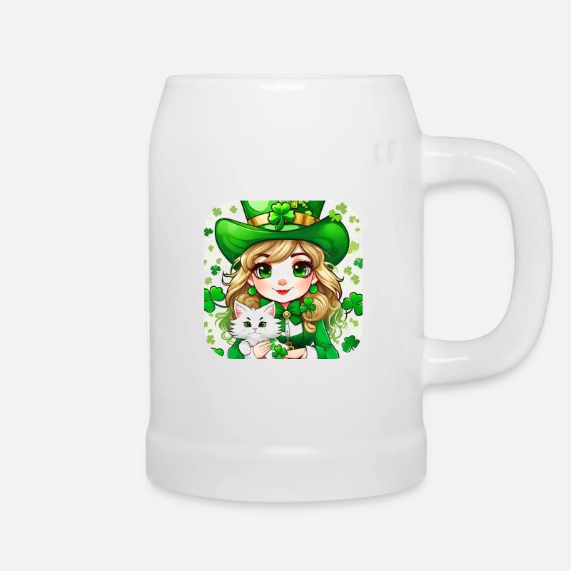 Saint Patrick's Day leprechaun with cat - Beer Mug - white