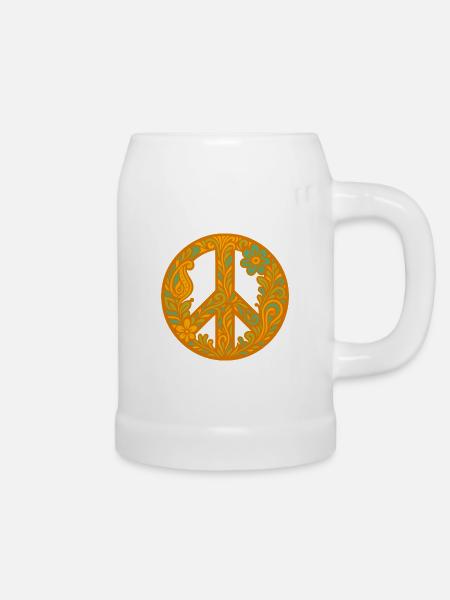 Peacezeichen mit Blumenmuster - Bierkrug - Weiß
