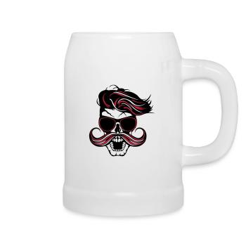 tete de mort hipster fantaisie punk coiffure moust - Beer Mug - white - Right
