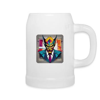 Diable coloré avec costume et cravate dans un style rétro - Chope en céramique - blanc - Droite