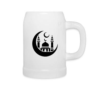 Moschee Silhouette mit Halbmond: Islamische Kunst - Bierkrug - Weiß - Rechts