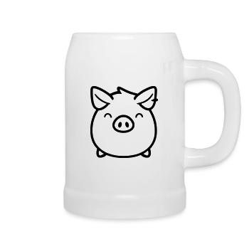 cochon - Chope en céramique - blanc - Droite