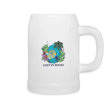 Lost in Waves – Tropical Surf Vibes Design - Beer Mug - white - Right