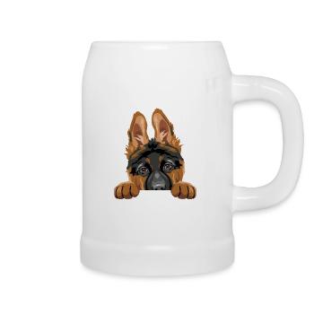 Schüchterner spähender Deutscher Schäferhundwelpe - Bierkrug - Weiß - Rechts