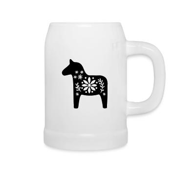 Scandinavian Dala Horse – Nordic Folk Art Design - Beer Mug - white - Right