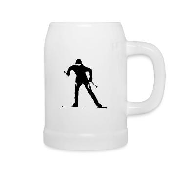 Ski de fond - Chope en céramique - blanc - Droite