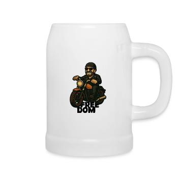 Lässiger Biker auf Motorrad Comic - Bierkrug - Weiß - Rechts