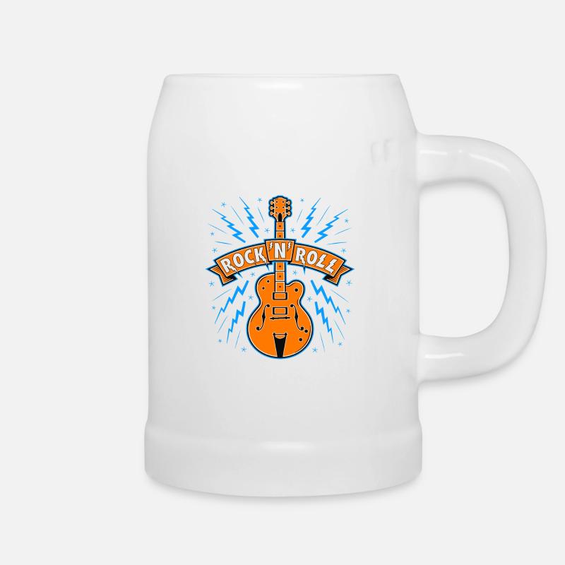 Rock'N'Roll Banner with Guitar - Beer Mug - white