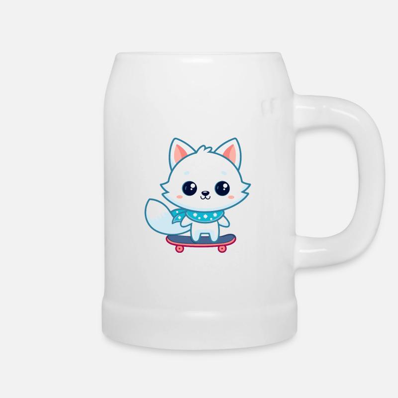 Weißer Fuchs auf blauem Skateboard - Bierkrug - Weiß