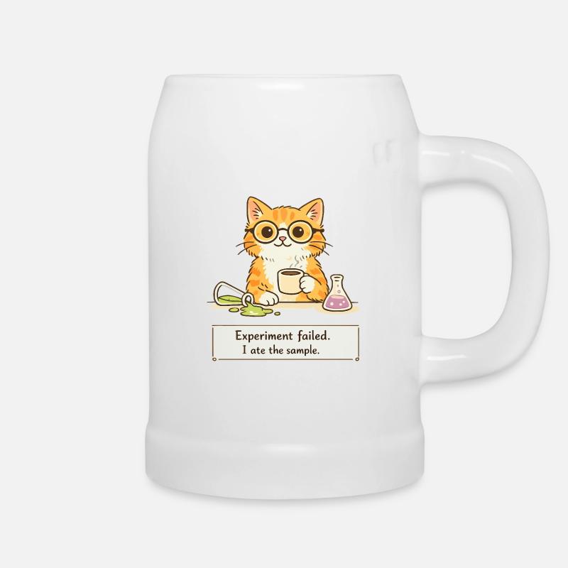 Scientist Cat. Experiment Failed. I Ate the Sample - Beer Mug - white