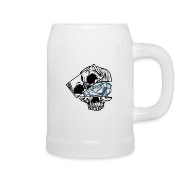 Skull & Rose // Schädel // Illustration - Beer Mug - white - Right