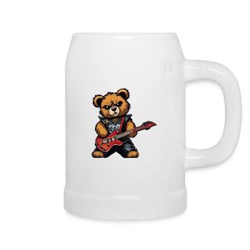 Heavy metal Teddy Bär mit E-Gitarre - Bierkrug - Weiß - Rechts