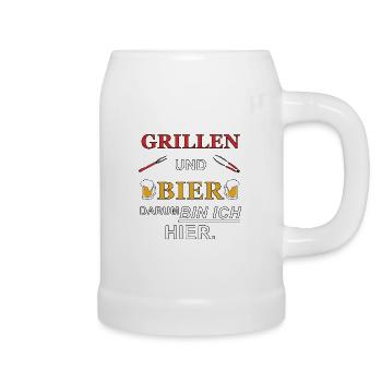 Grillen und Bier deshalb bin ich hier / Partylook - Bierkrug - Weiß - Rechts