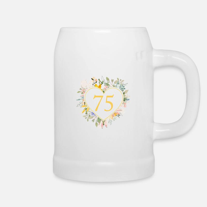 Numéro 75, Fleurs de cœur, personnalisable - Chope en céramique - blanc