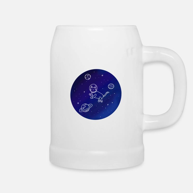 Doodle-Style Hand Drawn Space Cat - Beer Mug - white
