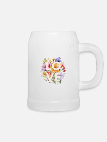 LOVE-BLUMEN-DESIGN, personalisierbar - Bierkrug - Weiß