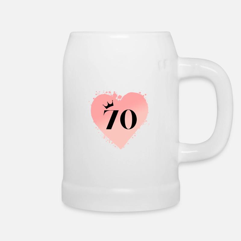 Zahl 70, Herz, personalisierbar - Bierkrug - Weiß