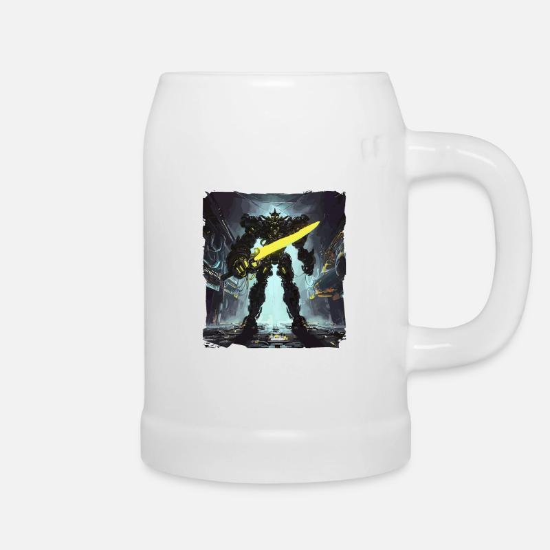 Futuristic Cyberpunk Mech Warrior Sci Fi Robot - Beer Mug - white