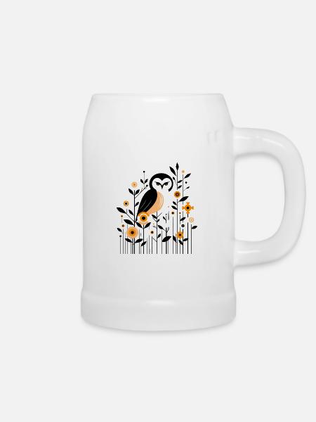 Florale Eule - Bierkrug - Weiß