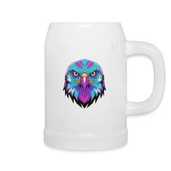 Geometric eagle in neon style - Beer Mug - white - Right
