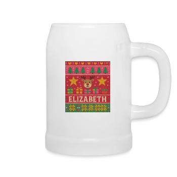 Festive Name Elizabeth Ugly Chrismas Style, Xmas  - Beer Mug - white - Right