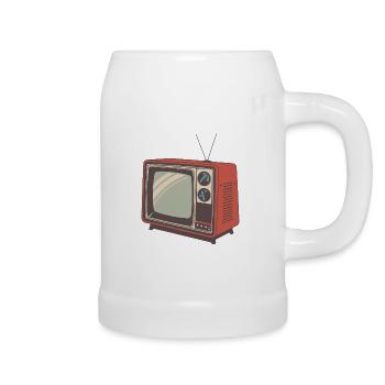 Vintage orange retro TV - Beer Mug - white - Right