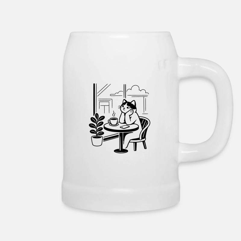 Thoughtful Cat Cafe - Beer Mug - white