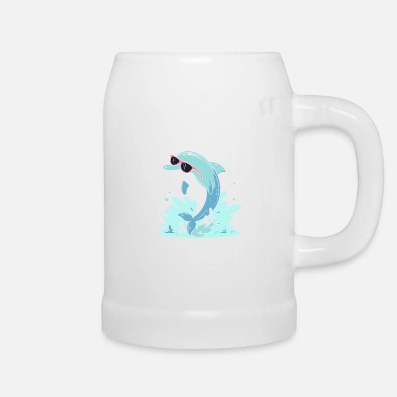 Dolphin Summer Pink Glasses - Beer Mug - white