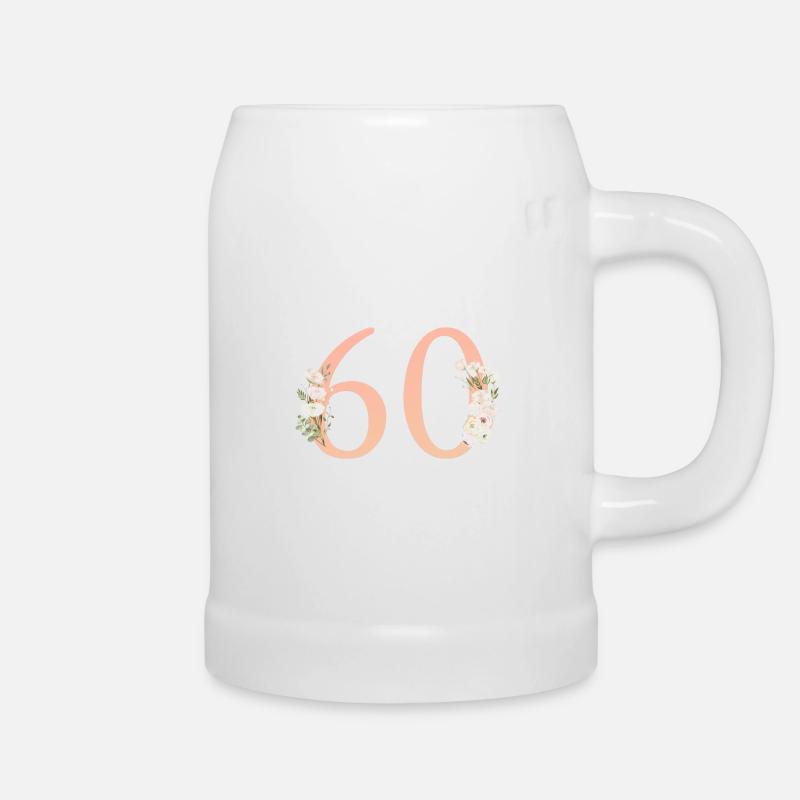 Numéro 60, minimal, pastel, fleurs - Chope en céramique - blanc
