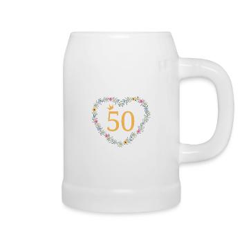Number 50, Heart Flowers, Personalizable - Beer Mug - white - Right
