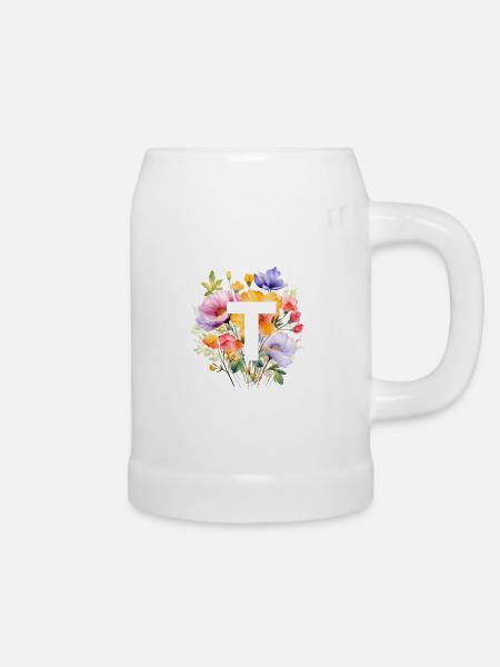 T Monogramm , bunter Blumenstrauss - Bierkrug - Weiß