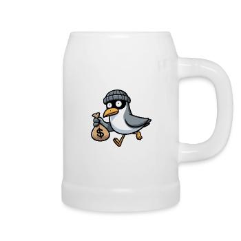 Bank robber thief North Sea gangster seagull money bank - Beer Mug - white - Right