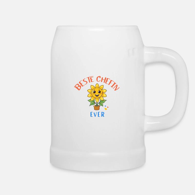 Beste Chefin Ever! Sonnenblume personalisierbar - Bierkrug - Weiß