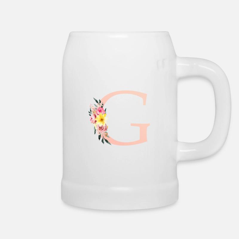 G Monogram Floral - Beer Mug - white