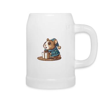 Cute hamster unwraps gift - Beer Mug - white - Right