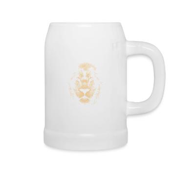 Cooler und stylisher Löwenkopf mit markanten Augen - Bierkrug - Weiß - Rechts