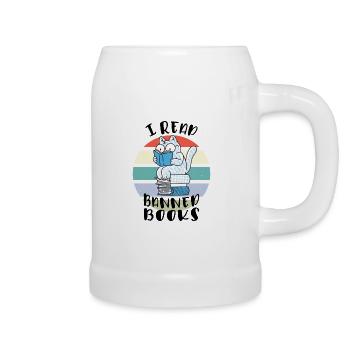 Ich lese verbotene Bücher Katze - Bierkrug - Weiß - Rechts