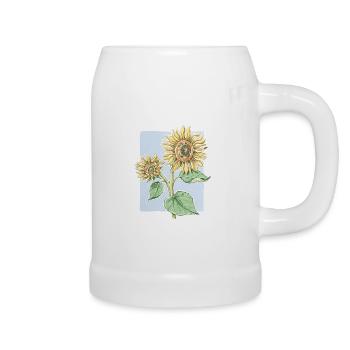 Sonnenblume Blume - Zeichnung - Bierkrug - Weiß - Rechts