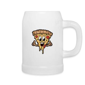 Tranche de pizza heureuse - Chope en céramique - blanc - Droite