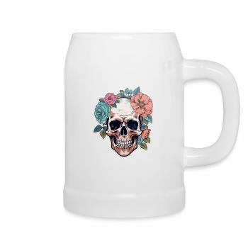Crâne humain et fleurs 1 - Chope en céramique - blanc - Droite