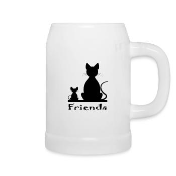 Katze und Maus als Freunde - Bierkrug - Weiß - Rechts