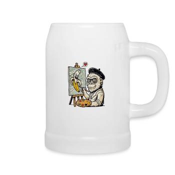 Kunst & Humor: Künstler Gorilla malt Banane - Bierkrug - Weiß - Rechts