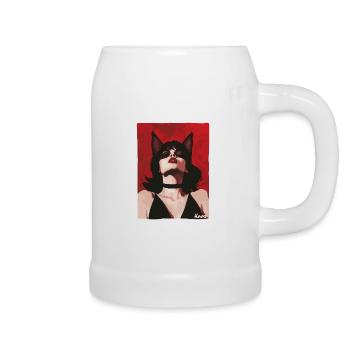 Verführerische Frau mit Katzenohren - Bierkrug - Weiß - Rechts